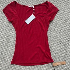 REFORMATION Top Size S Black Ribbed Square Neckline Stretch Classic